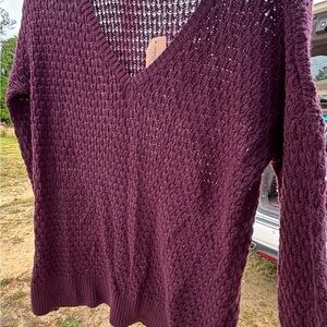 Women's V-Neck Knit Sweater - Purple